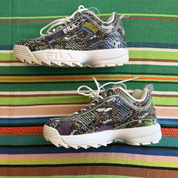 Fila Disruptor 2 Rainbow Multicolor Snakeskin Print Leather Sneakers size US 6 - Picture 7 of 12